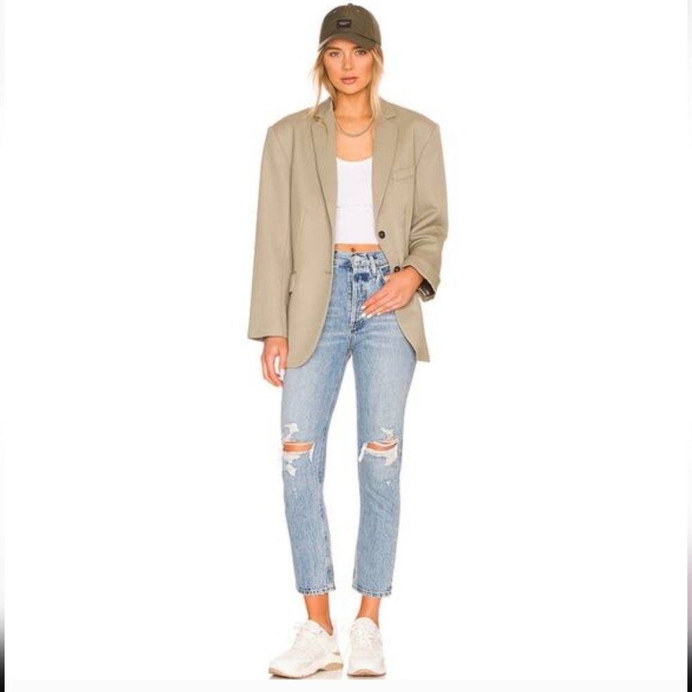 Agolde Riley High Rise Straight Leg Crop Denim Jeans Blitz Size 30 Rip Distress